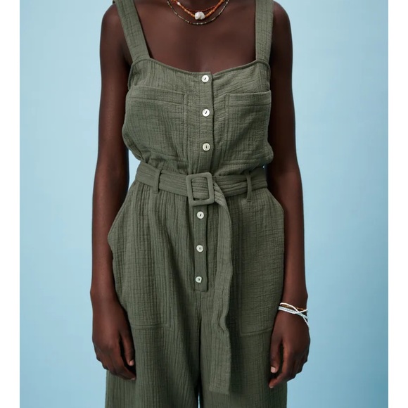 🛑SOLD ZARA Green Belted Long Textured Jumpsuit - Picture 2 of 10